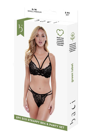 BACI 2 PCS. ECO STRAPPY BRA AND PANTY SET BLACK, M/L