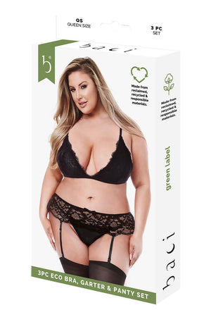 BACI 3 PCS. ECO BRA, GARTER AND PANTY SET BLACK, QS