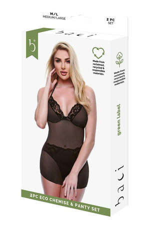 BACI 2 PCS. ECO CHEMISE AND PANTY SET BLACK, S/M