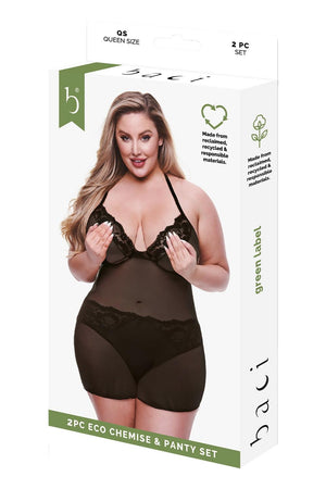 BACI 2 PCS. ECO CHEMISE AND PANTY SET BLACK, QS