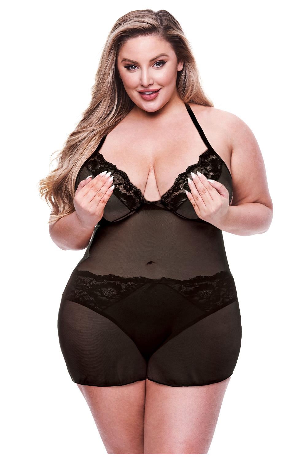 BACI 2 PCS. ECO CHEMISE AND PANTY SET BLACK, QS