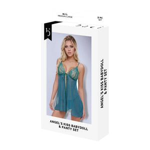 BACI LINGERIE ANGEL'S KISS BABYDOLL & PANTY SET GREEN, S/M