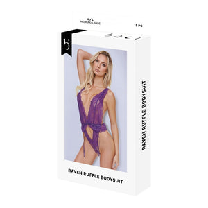 BACI LINGERIE RAVEN RUFFLE BODYSUIT PURPLE, S/M