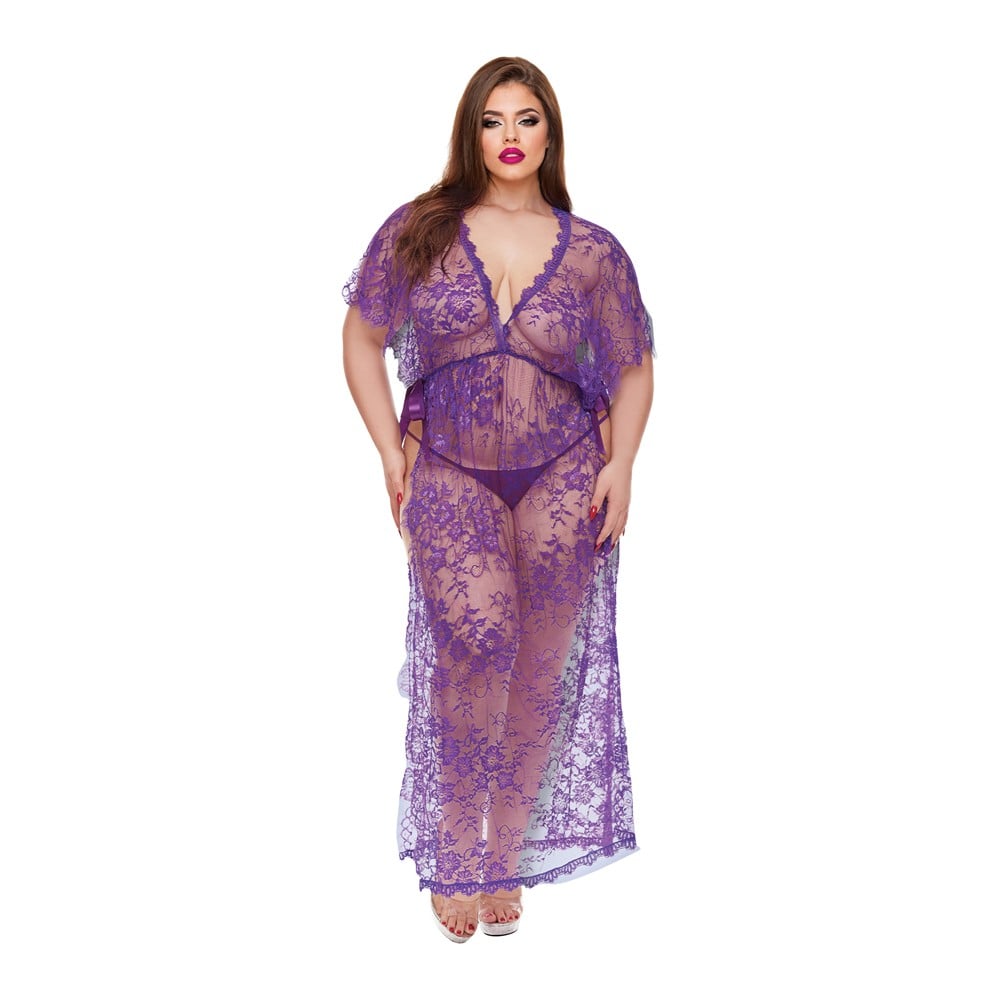 BACI LINGERIE MIDNIGHT DESIRE LACE GOWN PURPLE, QS