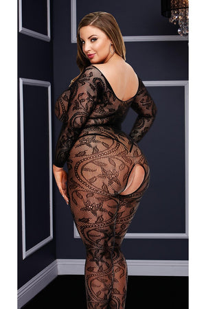 BACI LONGSLEEVE CROTCHLESS BODYSTOCKING BLACK, QS