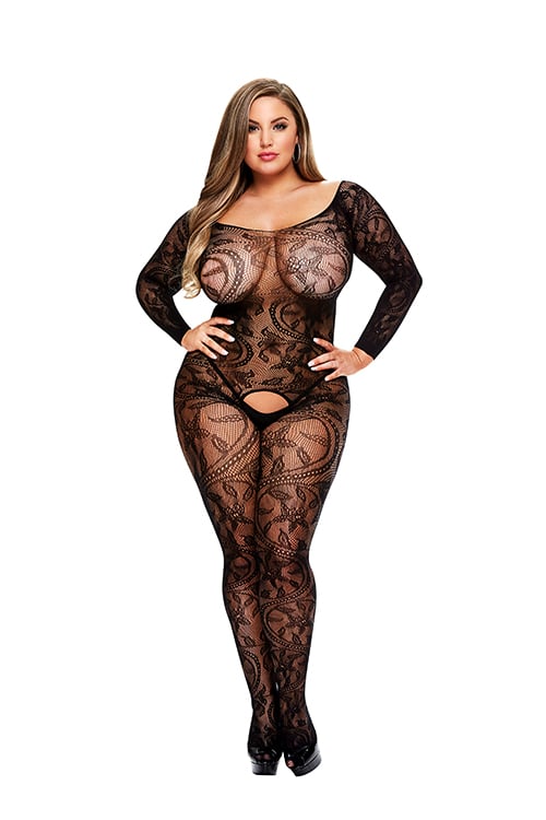 BACI LONGSLEEVE CROTCHLESS BODYSTOCKING BLACK, QS