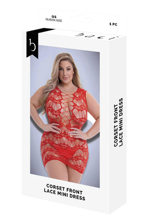 BACI CORSET FRONT LACE MINI DRESS RED, QS