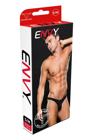 MICROFIBER LOWRISE ZIP THONG BLACK, L/XL