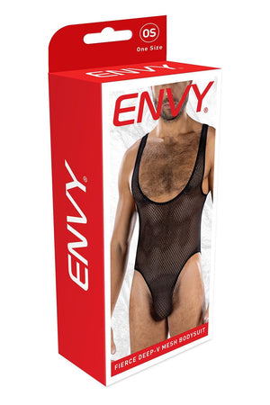 ENVY FIERCE DEEP V MESH BODYSUIT BLACK, OS