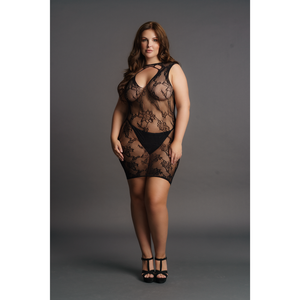 Robe Mini en Dentelle à Col Montant - Grande Taille