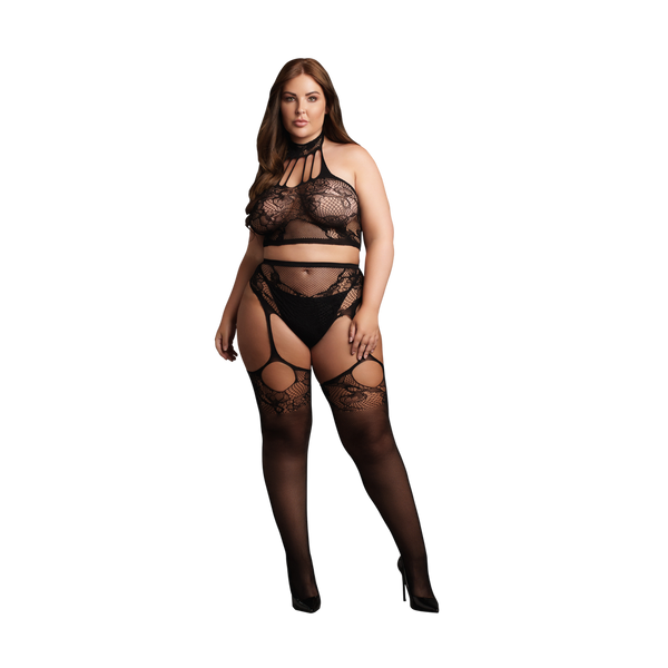 Ensemble Deux Pièces avec Col Montant à Nouer et Culotte avec Bas Attachés - OSX - Noir