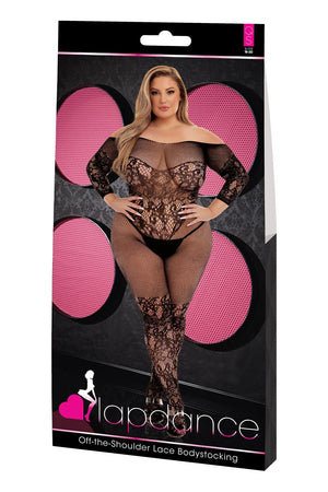 LAPDANCE OFF-THE-SHOULDER LACE BODYSTOCKING BLACK, QS