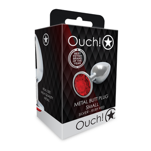 Plug anal en gemme ronde - Petit - Argent/Rouge rubis