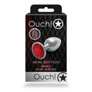 Plug anal en gemme ronde - Petit - Argent/Rouge rubis