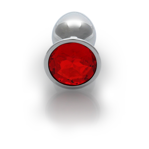 Plug anal en gemme ronde - Petit - Argent/Rouge rubis