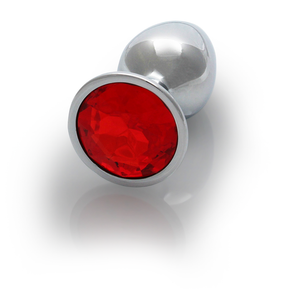 Plug anal en gemme ronde - Petit - Argent/Rouge rubis