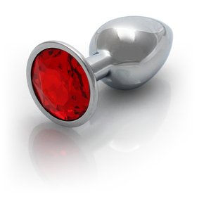 Plug anal en gemme ronde - Petit - Argent/Rouge rubis