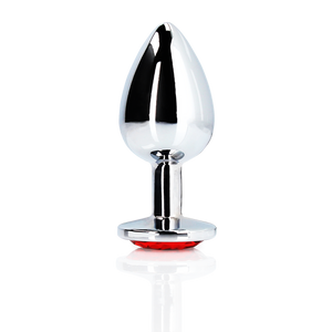 Plug anal en gemme ronde - Petit - Argent/Rouge rubis