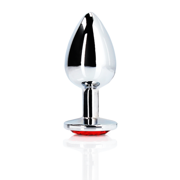 Plug anal en gemme ronde - Petit - Argent/Rouge rubis