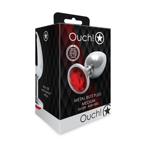 Plug anal en gemme ronde - Moyen - Argent/Rouge Rubis
