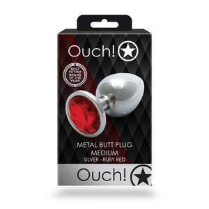 Plug anal en gemme ronde - Moyen - Argent/Rouge Rubis