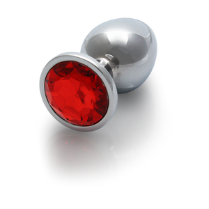 Plug anal en gemme ronde - Moyen - Argent/Rouge Rubis