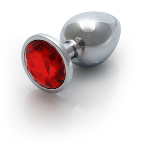 Plug anal en gemme ronde - Moyen - Argent/Rouge Rubis