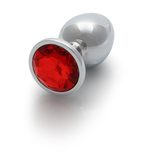 Plug anal en gemme ronde - Grand - Argent/Rouge rubis
