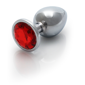 Plug anal en gemme ronde - Grand - Argent/Rouge rubis
