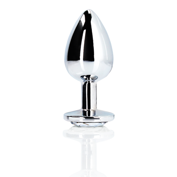 Plug anal en forme de gemme - Grand - Argent/Diamant