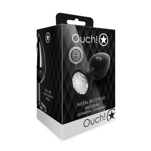 Plug anal gemme rond - Moyen - Gunmetal/Diamond