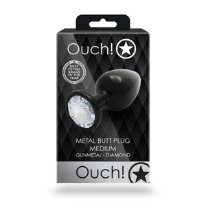 Plug anal gemme rond - Moyen - Gunmetal/Diamond