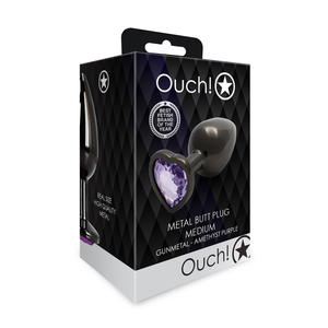 Plug anal en forme de cœur - Moyen - Gunmetal/Violet Améthyste
