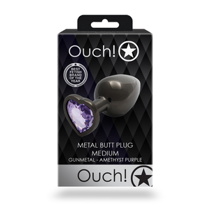 Plug anal en forme de cœur - Moyen - Gunmetal/Violet Améthyste