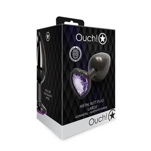 Plug anal en forme de cœur - Grand - Gunmetal/Violet Améthyste