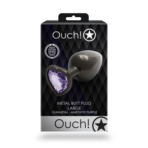Plug anal en forme de cœur - Grand - Gunmetal/Violet Améthyste