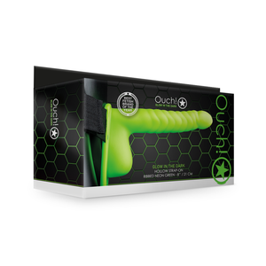 Strap-On Creux Ribbé Luminescent avec Boules - 8 / 21 cm - Vert Néon
