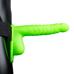 Strap-On Creux Ribbé Luminescent avec Boules - 8 / 21 cm - Vert Néon