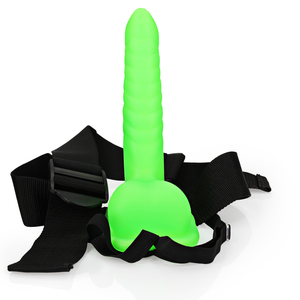 Strap-On Creux Ribbé Luminescent avec Boules - 8 / 21 cm - Vert Néon