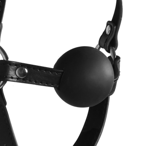 Harnais de tête avec boule de gag solide - Noir