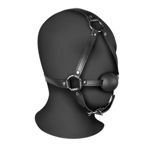 Harnais de tête avec boule de gag solide - Noir