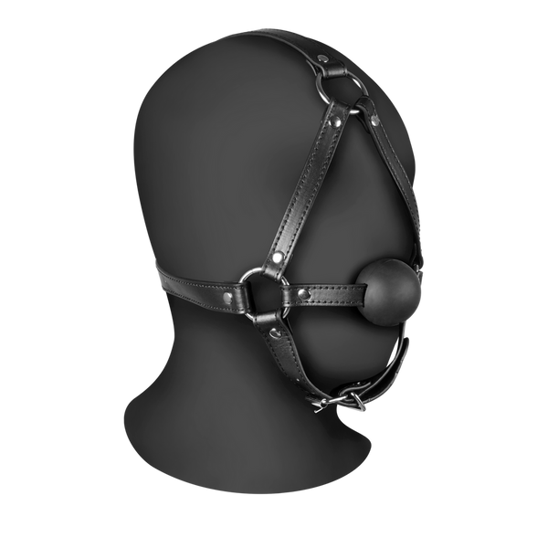 Harnais de tête avec boule de gag solide - Noir