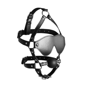 Harnais de tête masqué avec boule en silicone solide - Noir