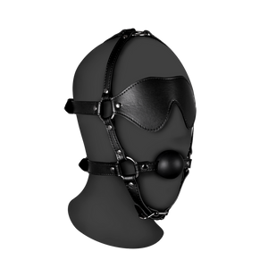 Harnais de tête masqué avec boule en silicone solide - Noir