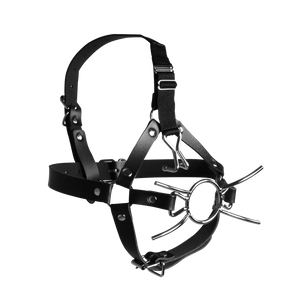 Harnais de tête avec spider gag et crochets de nez - Noir