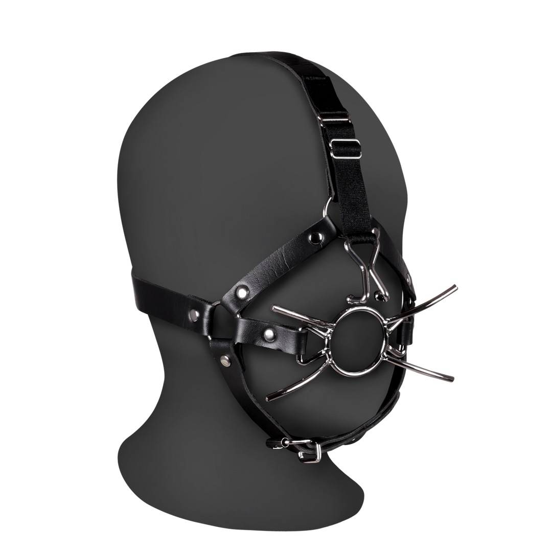 Harnais de tête avec spider gag et crochets de nez - Noir