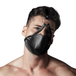 Harnais de tête avec couvre-bouche et boule en silicone - Noir