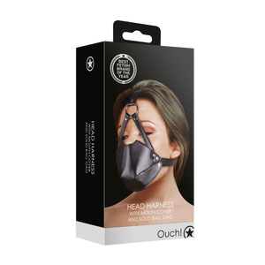 Harnais de tête avec couverture buccale et boule en silicone respirante - Noir