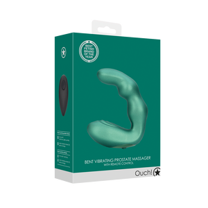 Masseur prostatique vibrant coudé avec télécommande - Vert métallisé