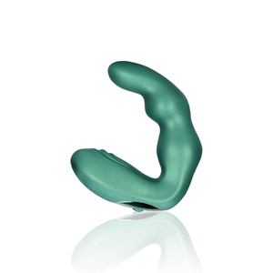 Masseur prostatique vibrant coudé avec télécommande - Vert métallisé